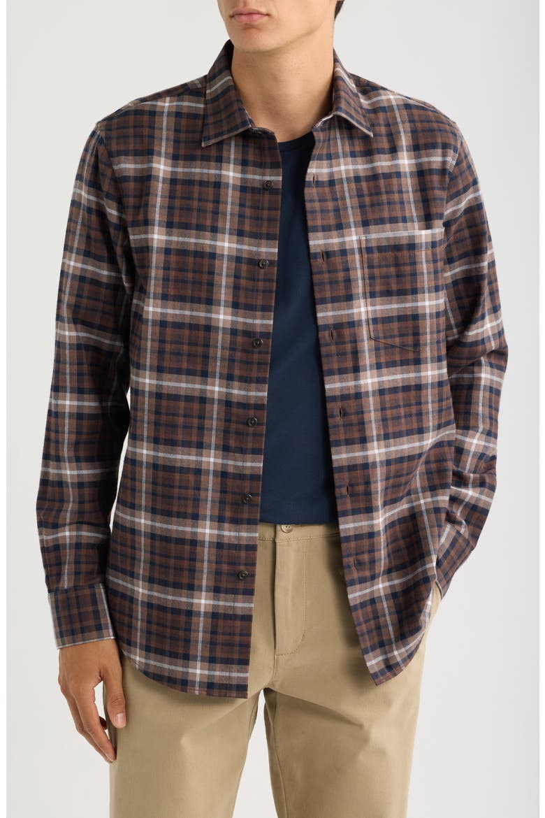 Plaid Cotton & Cashmere Button-Up Shirt, Main, color, BROWN ASPEN PLAID