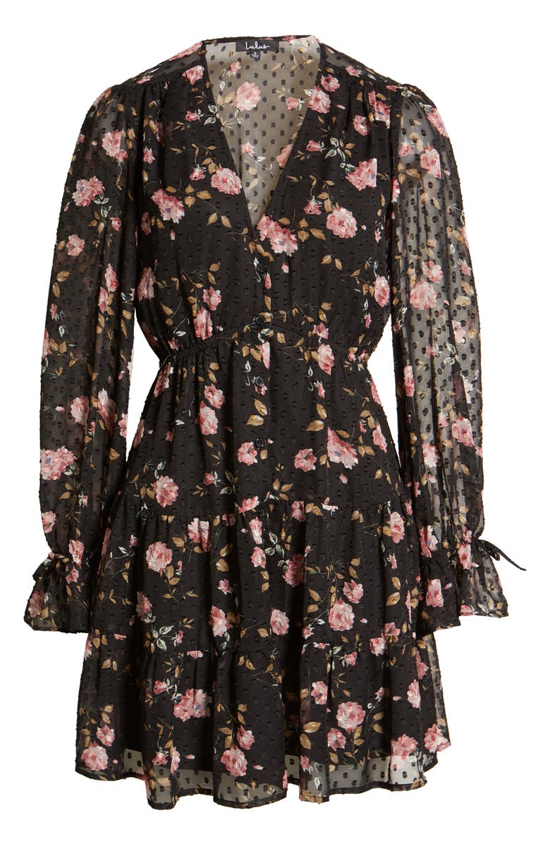 Lulus Fluer-Ty Long Sleeve Dress, Alternate, color, Black Floral