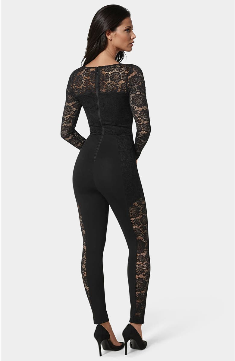 bebe Lace Combo Cat Suit, Alternate, color, Black