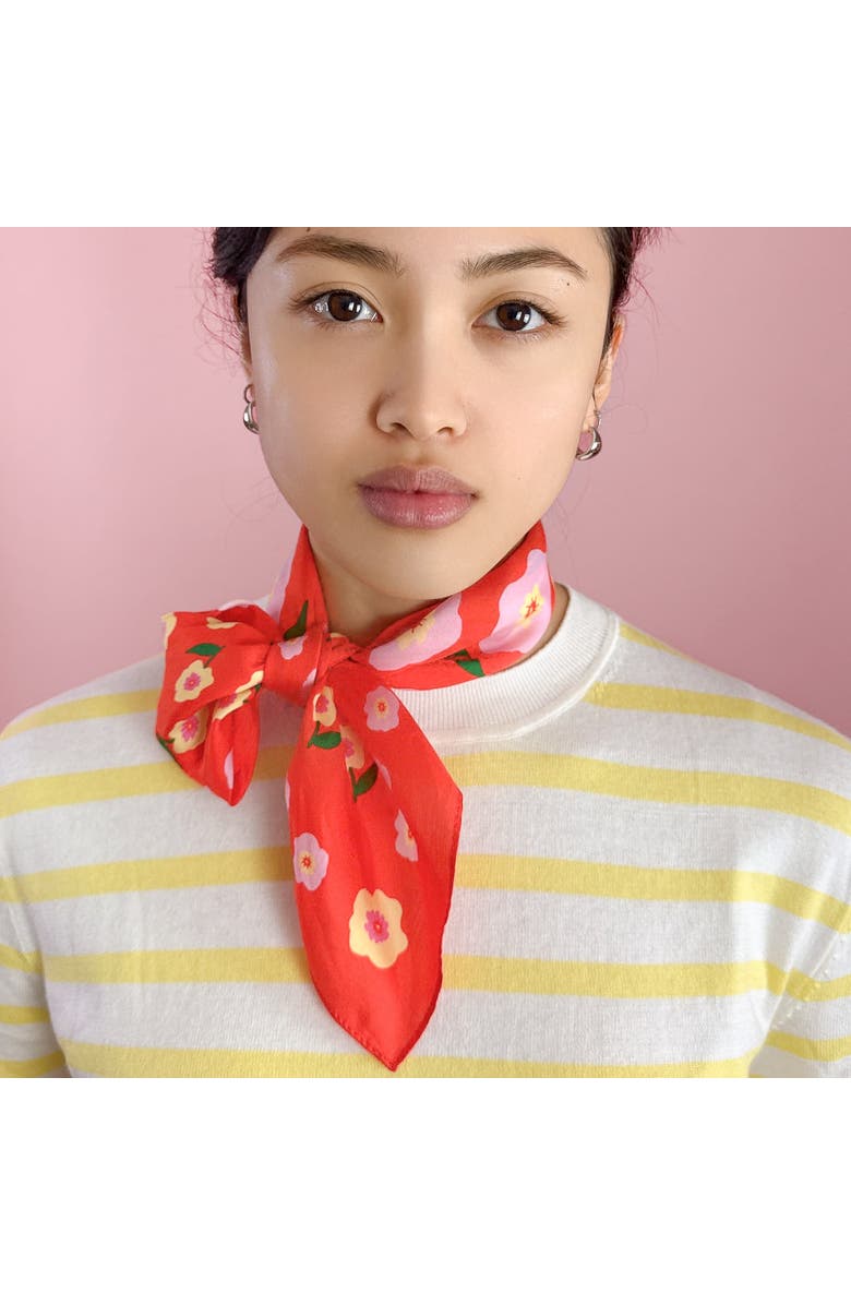 Centinelle Cat Garden Gnome Cotton Silk Bandana, Alternate, color, Red