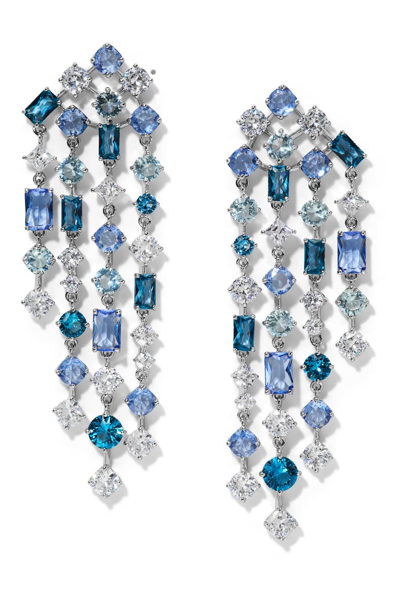 Sunshower Crystal Cascade Drop Earrings, Main, color, RHODIUM/ BLUE
