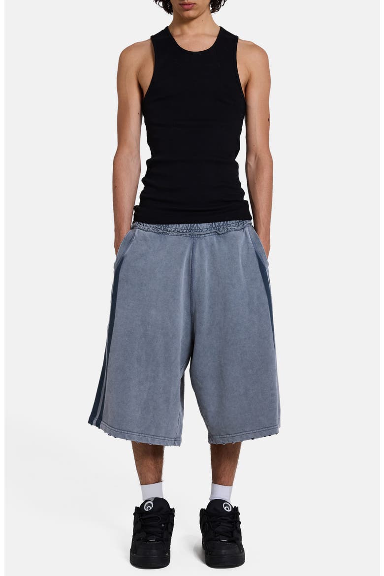 Distressed Washed Side Stripe Monster Sweat Shorts, Alternate, color, CHARCOAL