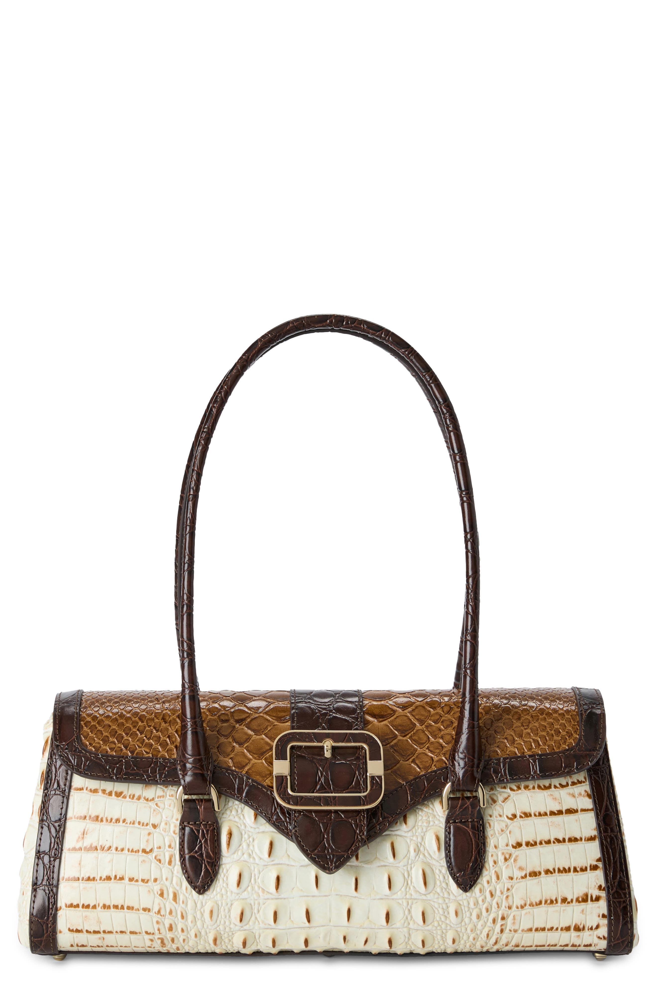 Brahmin Dayan Embossed Leather Shoulder Bag, Main, color, Multi Ivory Brown
