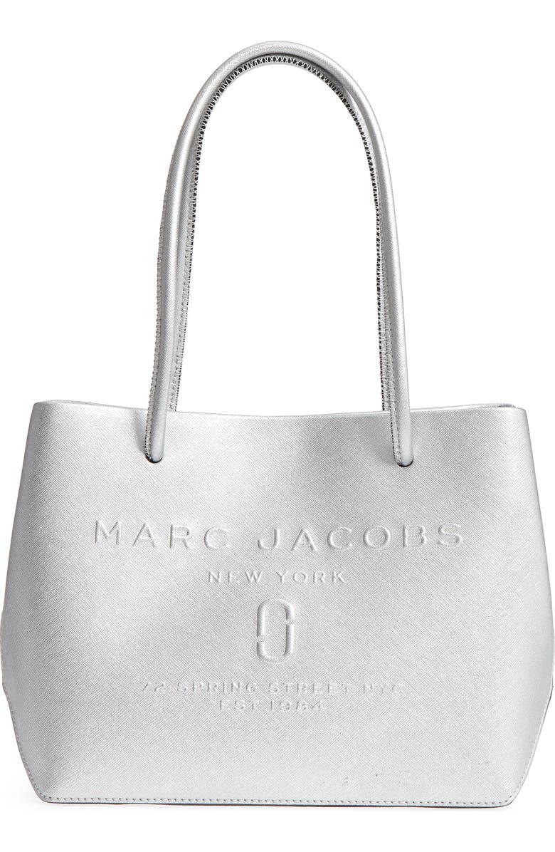 Marc Jacobs Mini Metallic Leather Logo Shopper Tote, Main, color,