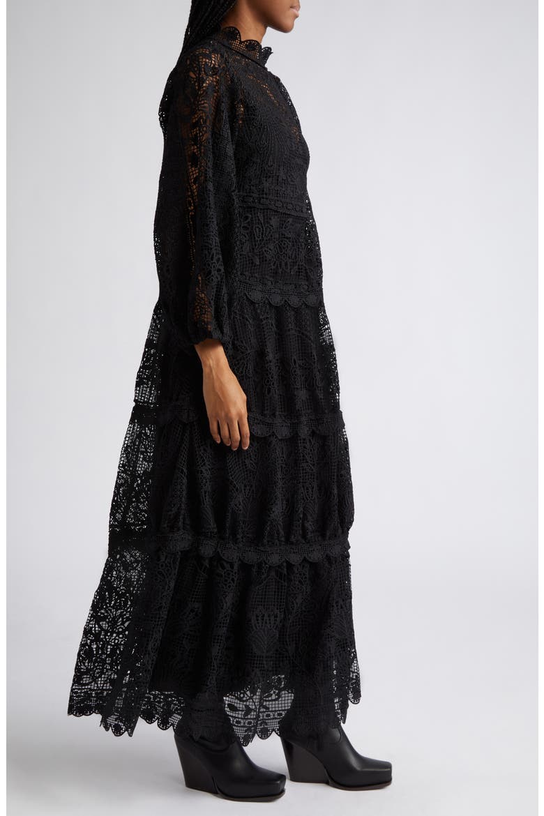 Long Sleeve Guipure Lace Maxi Dress, Alternate, color, BLACK