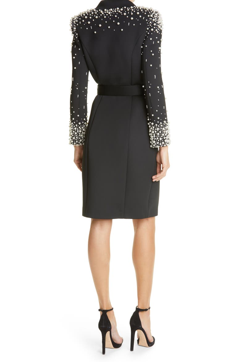 Imitation Pearl Embellished Long Sleeve Cocktail Coatdress, Alternate, color, BLACK IVORY