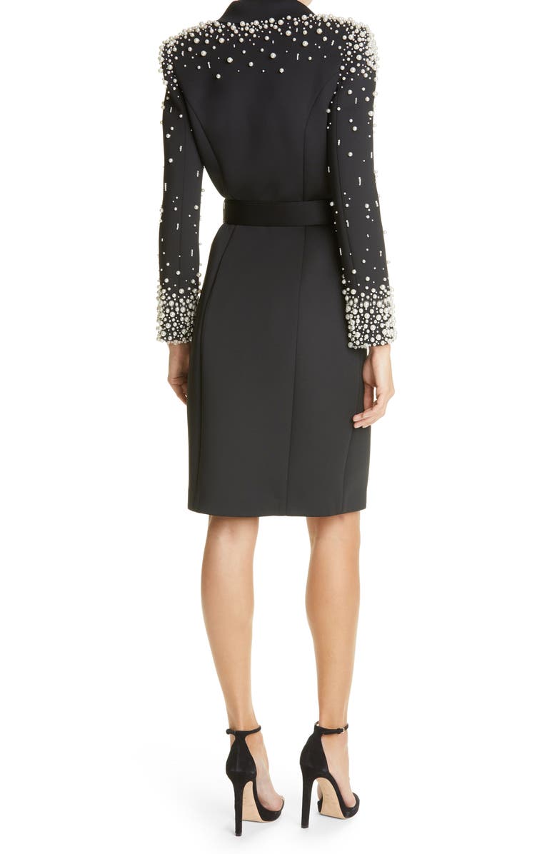 Badgley Mischka Collection Imitation Pearl Embellished Long Sleeve Cocktail Coatdress, Alternate, color,