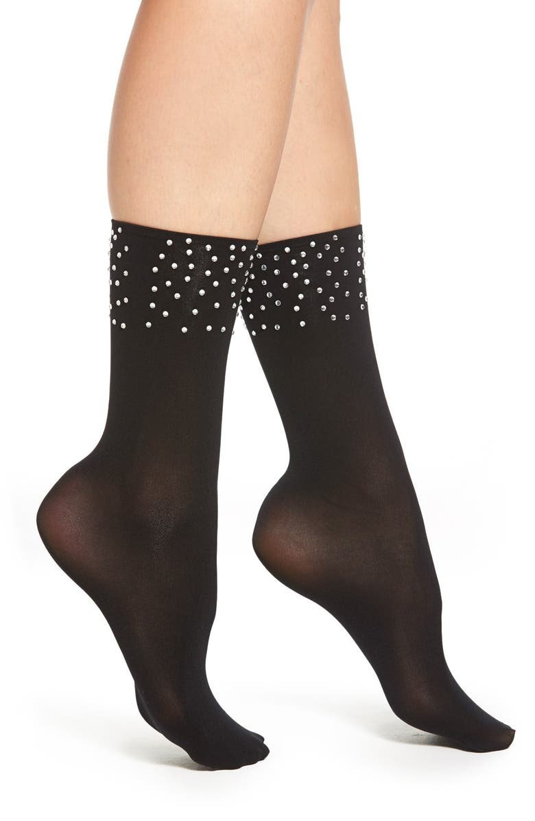Hue Rhinestone Crew Socks, Main, color,