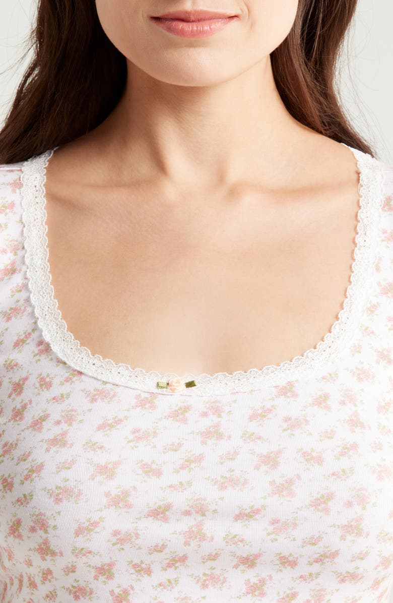 KILO BRAVA Lace Trim Stretch Modal Crop Top, Alternate, color, Ditsy Pink Floral