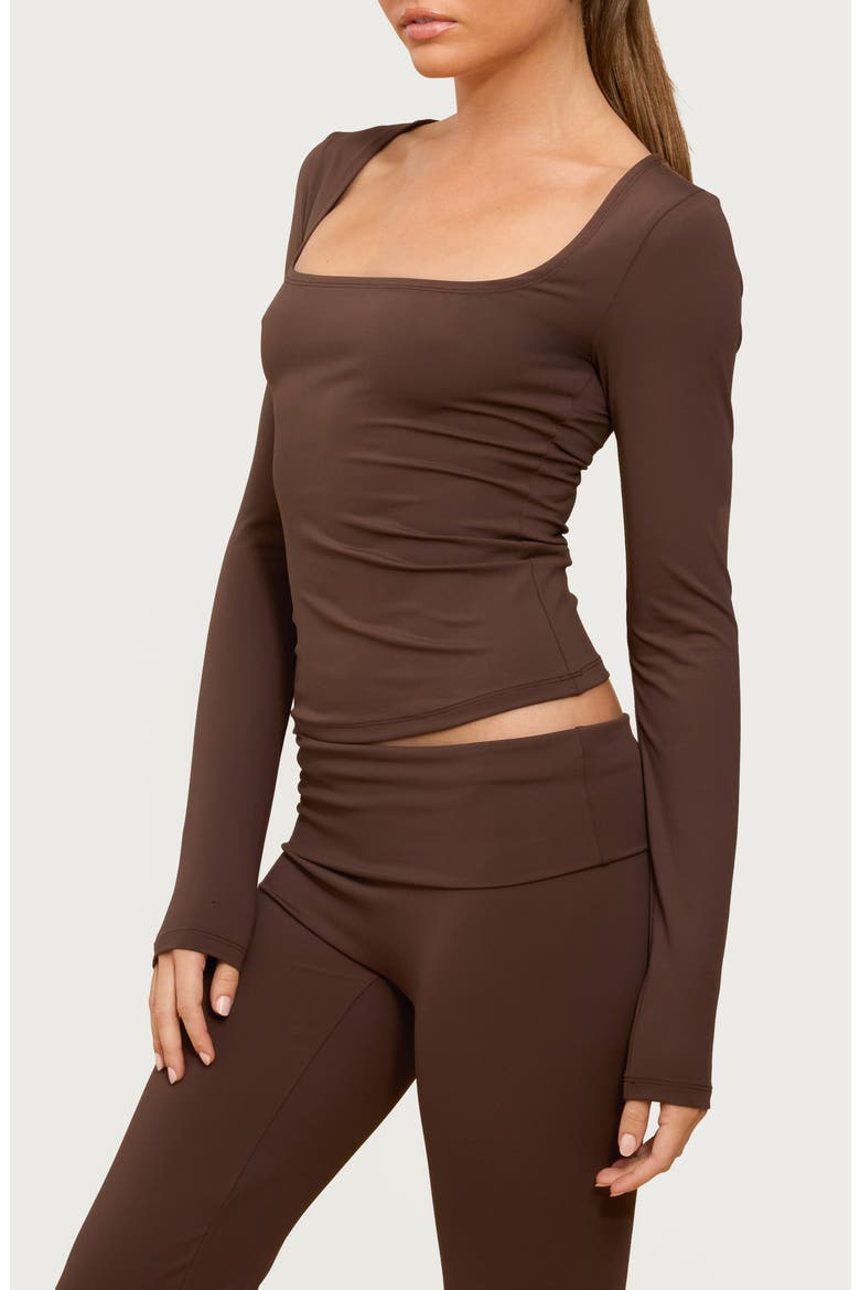 Hayden Square Neck Long Sleeve Crop Top, Alternate, color, BROWN