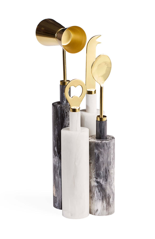Jonathan Adler Como Barware Set In Black/white Marble