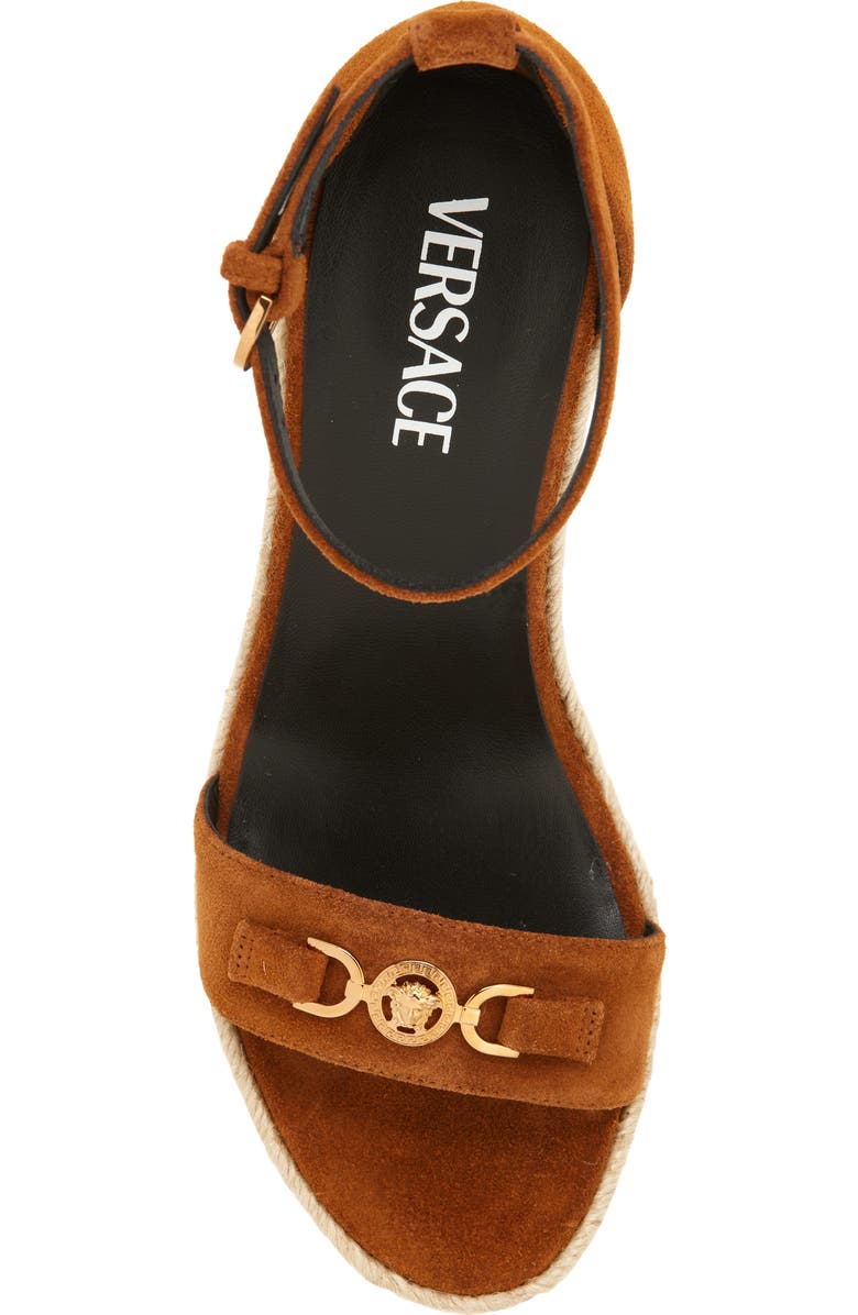 Versace Medusa '95 Suede Espadrille Wedge Sandal, Alternate, color, Spice Brown-Versace Gold