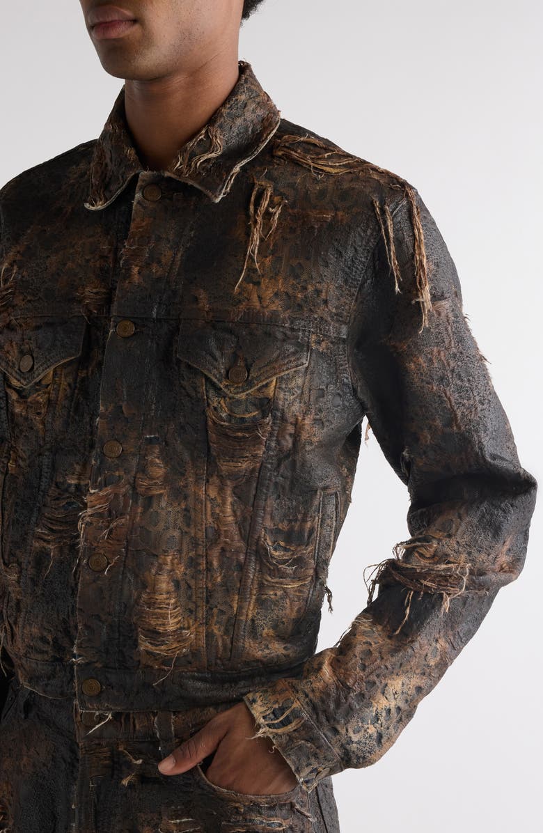 Acne Studios Distressed Monogram Coated Denim Jacket, Alternate, color,