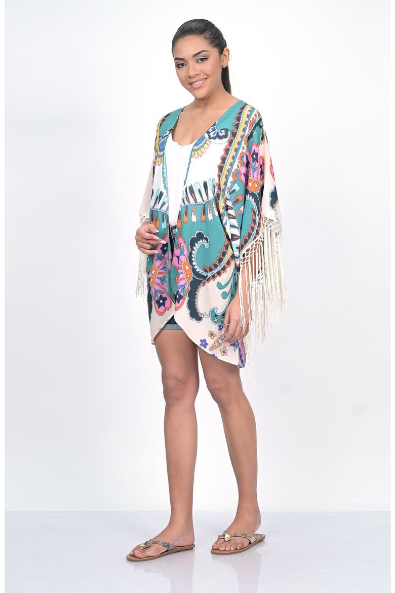 Fringe Kimono Wrap, Alternate, color, CREAM TEAL