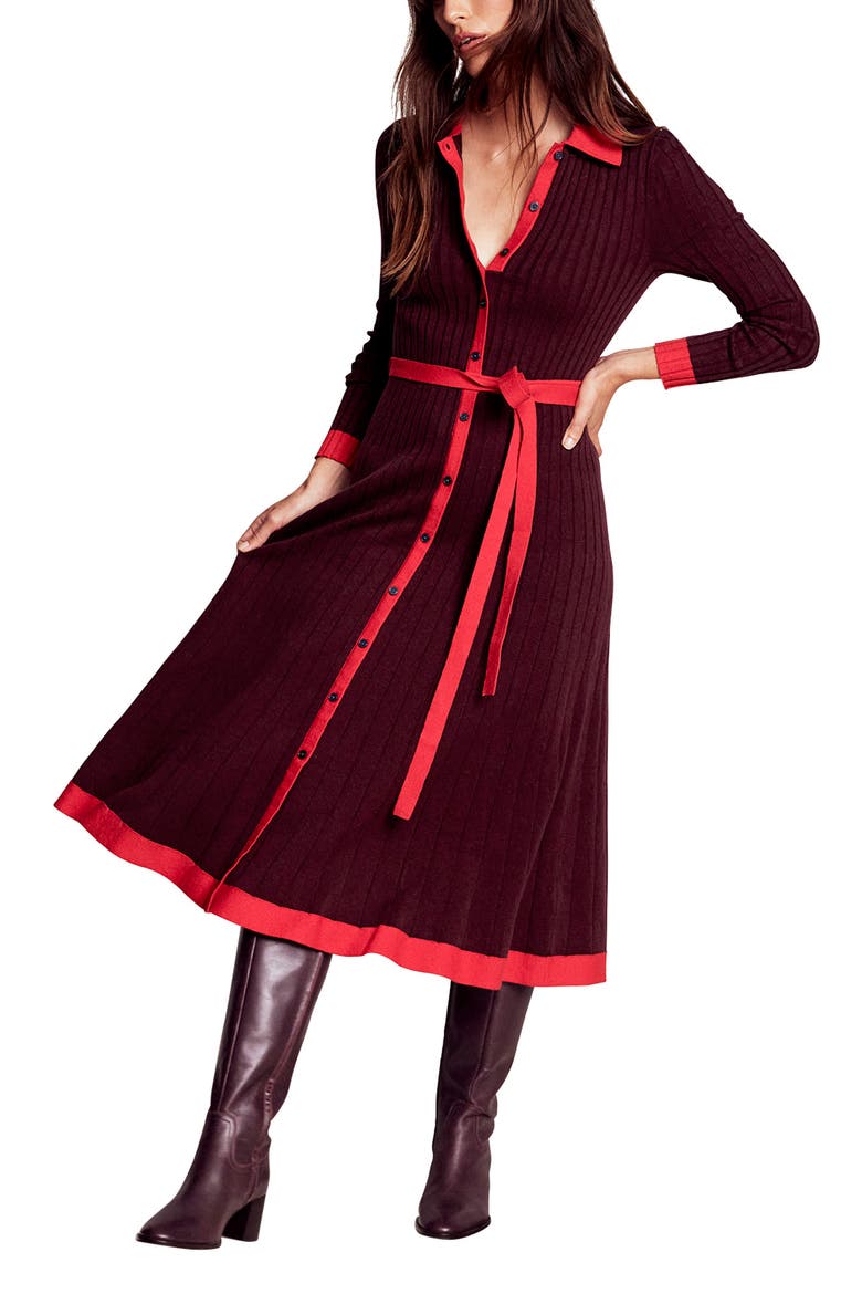 Rachel Long Sleeve Cotton & Wool Rib Shirtdress, Main, color, DEEP WISTERIA