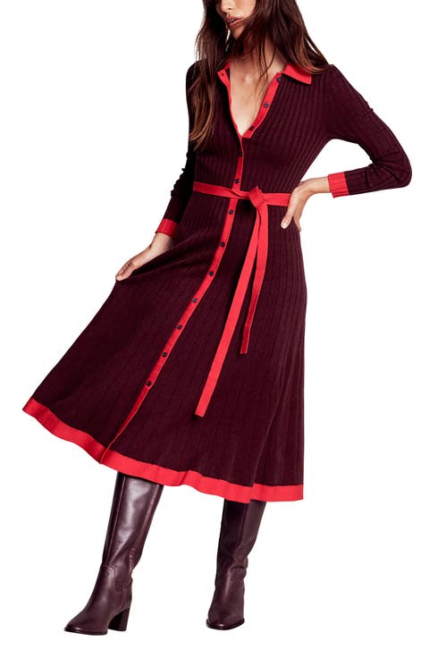 Rachel Long Sleeve Cotton & Wool Rib Shirtdress