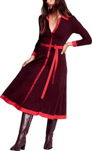Boden Rachel Long Sleeve Cotton & Wool Rib Shirtdress
