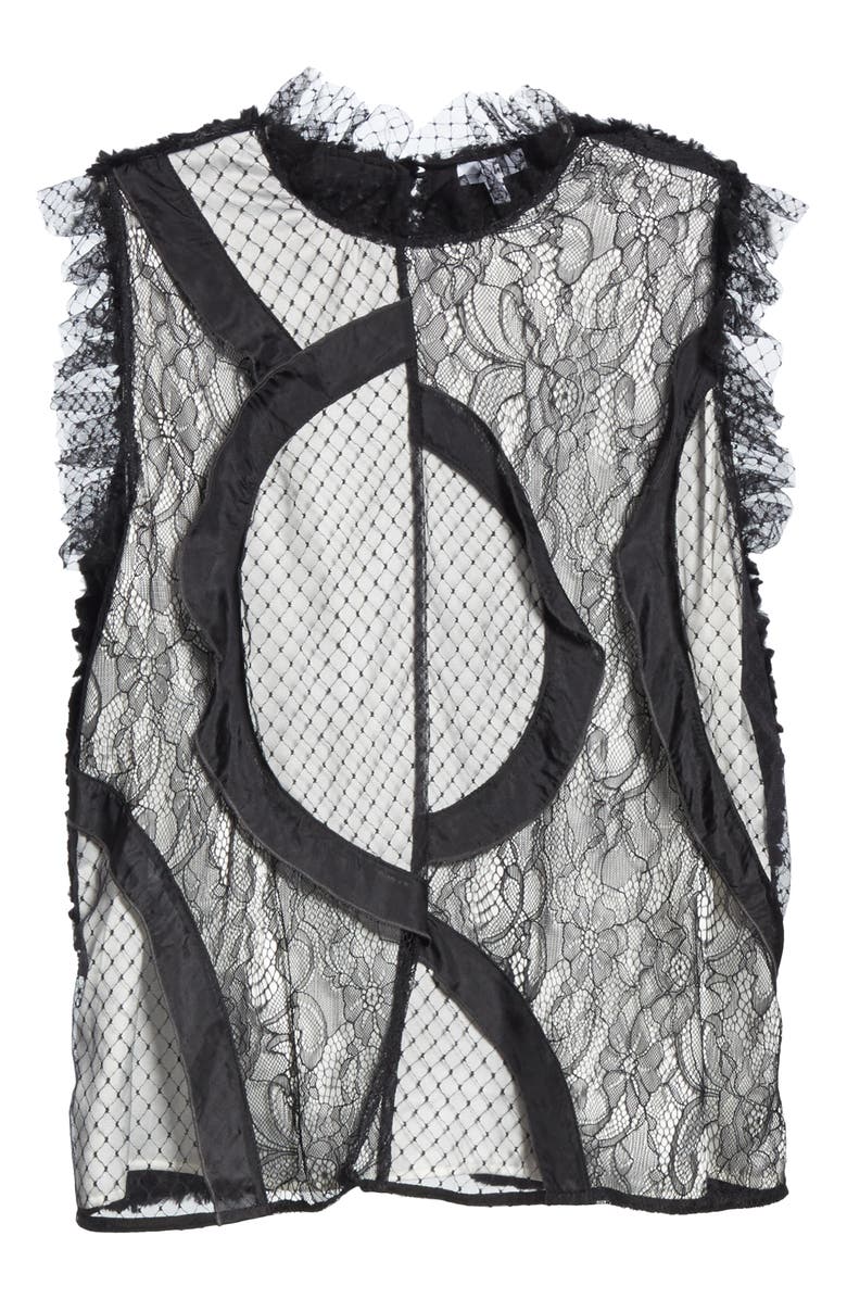 Clu Mix Media Lace and Faux Fur Blouse, Alternate, color, 