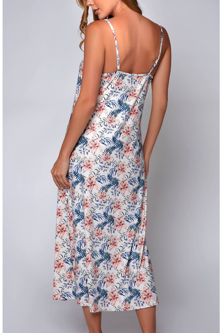 Tropical Floral Printed Long Nightgown, Alternate, color, Cream