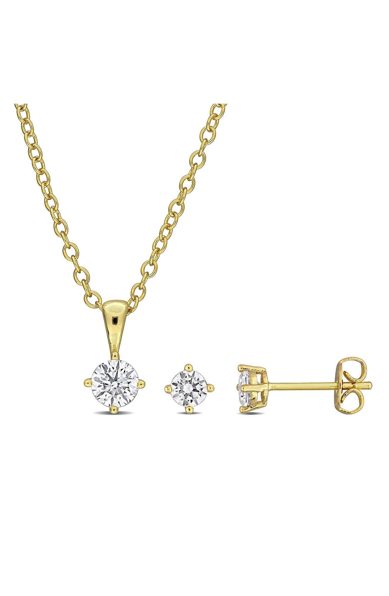 DELMAR Round Cubic Zirconia Stud Earrings & Pendant Necklace Set