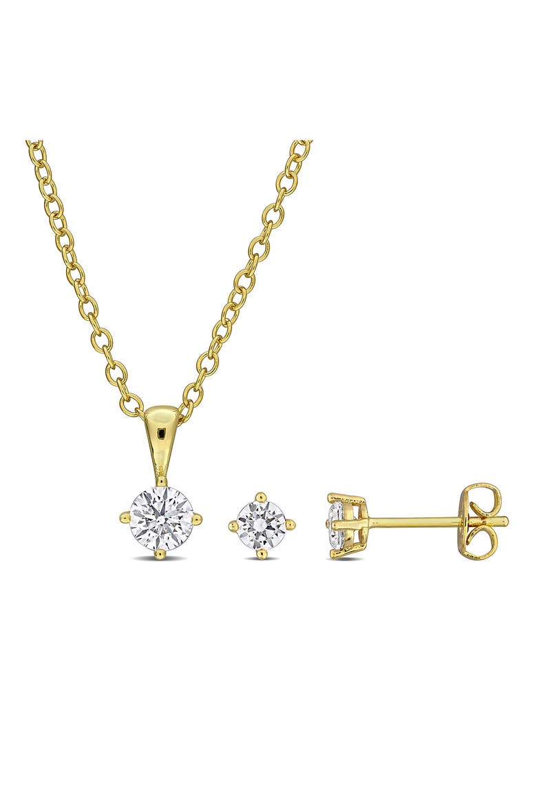 Round Cubic Zirconia Stud Earrings & Pendant Necklace Set, Main, color, WHITE