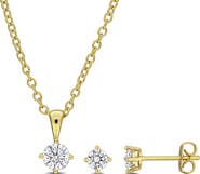 DELMAR Round Cubic Zirconia Stud Earrings & Pendant Necklace Set