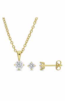 DELMAR Round Cubic Zirconia Stud Earrings & Pendant Necklace Set