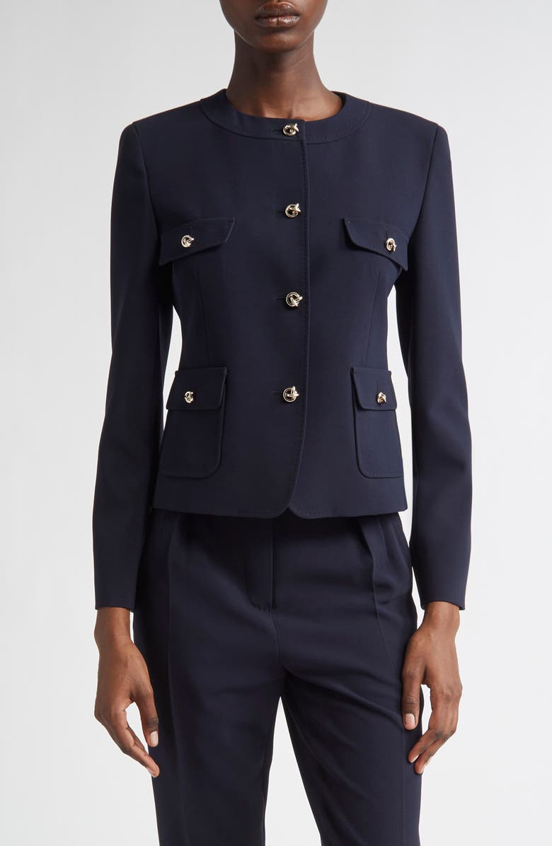 Max Mara Studio Yana Knot Button Cady Crop Jacket, Main, color, Navy
