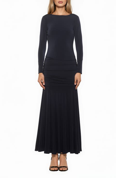 Aurelian Boatneck Draped Maxi Dress