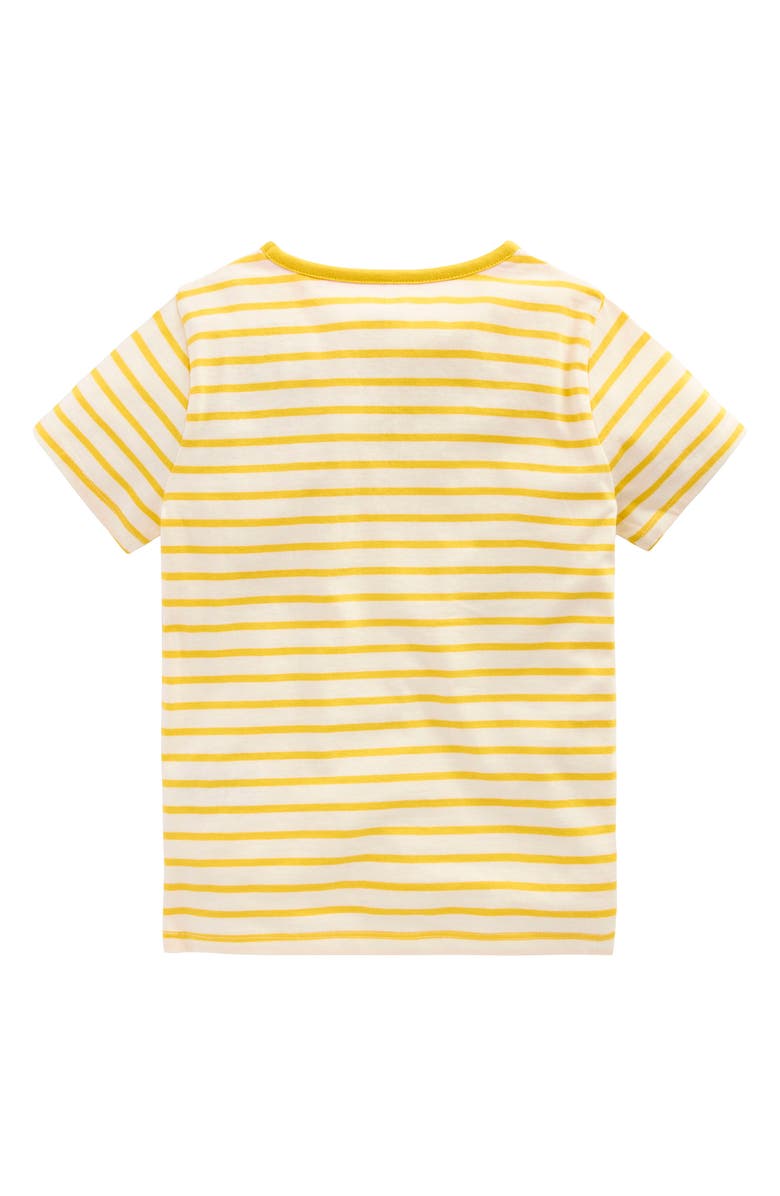 Mini Boden Kids' Stripe Kitty Appliqué Lift the Flap Cotton Graphic T-Shirt, Alternate, color, Pineapple Yellow / Ivory Cat