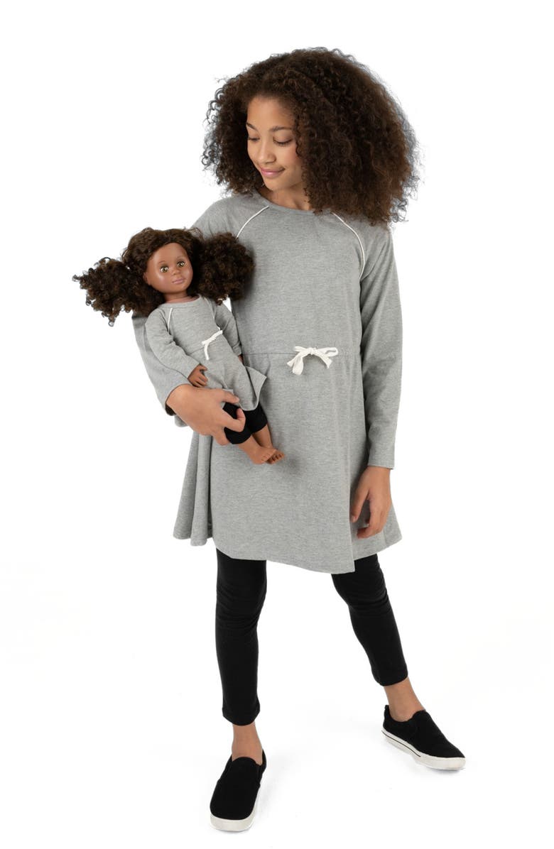 Leveret Girls Bow Tie Dress with Matching Doll Dress, Main, color, Light Gray