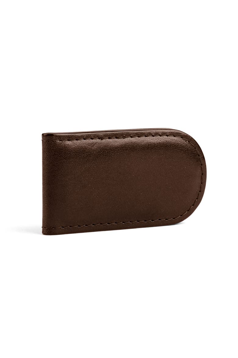 Leather Money Clip, Alternate, color, DARK BROWN