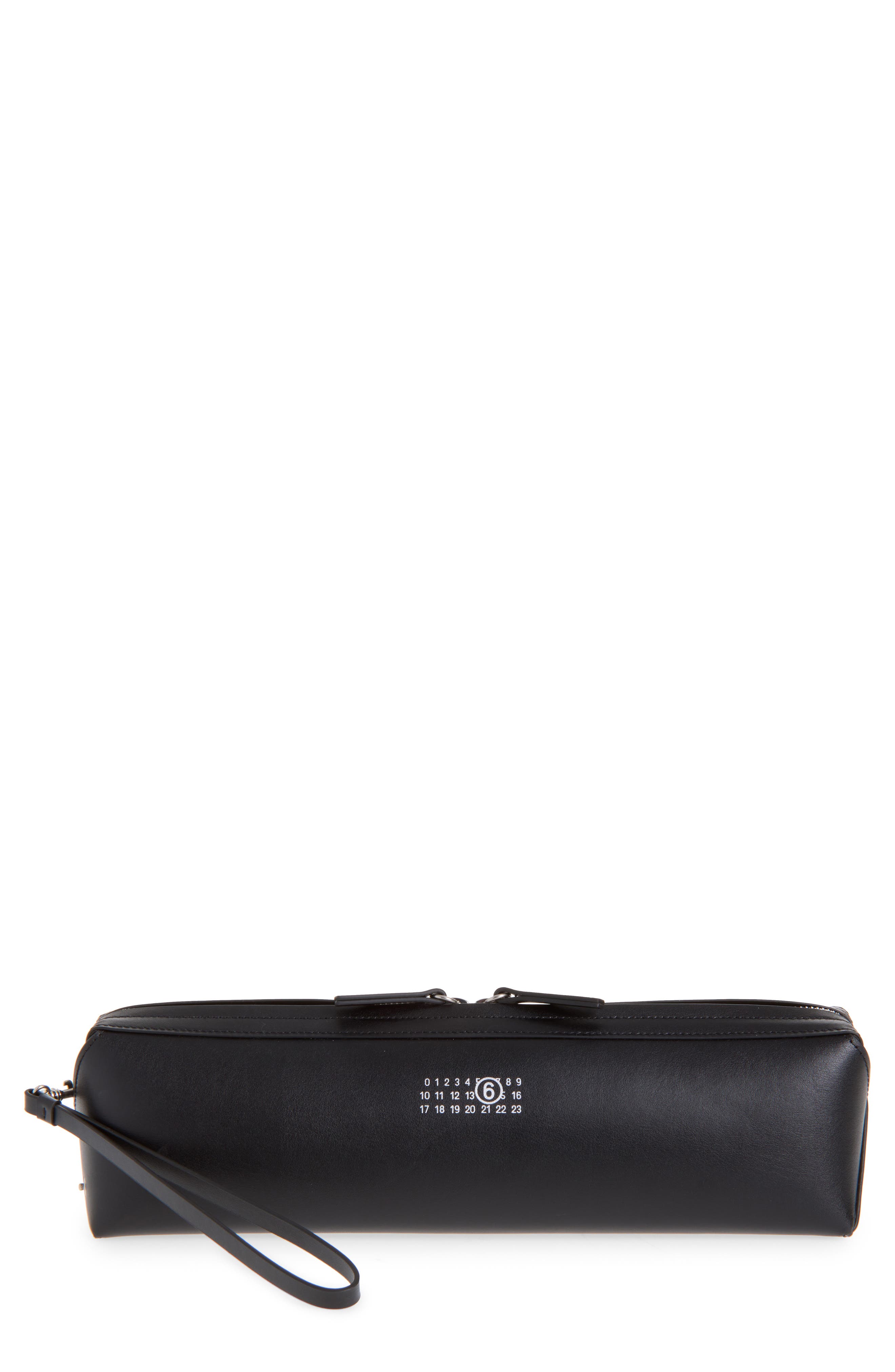 Numeric Logo Leather Clutch, Main, color, BLACK