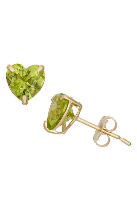 10K Gold Peridot Heart Stud Earrings