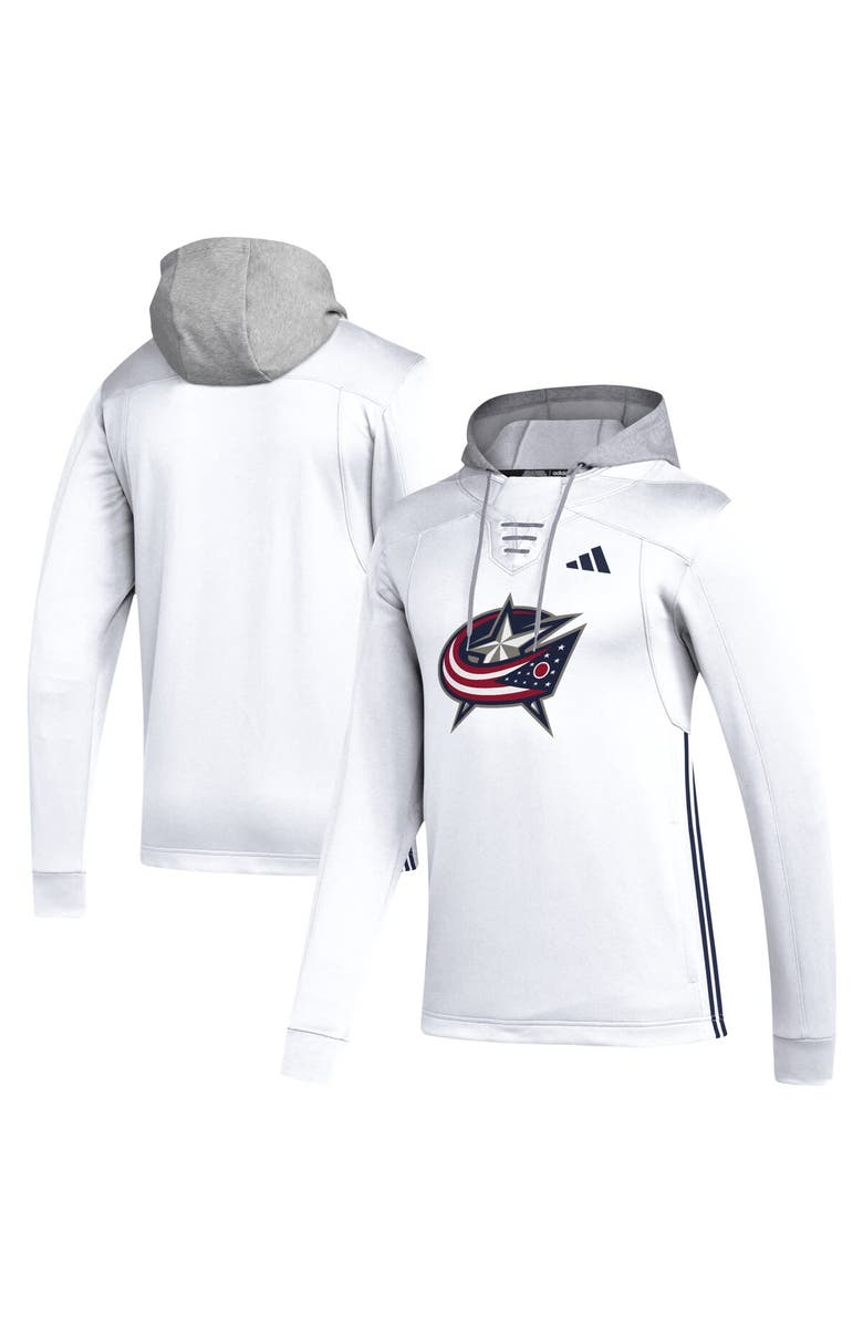 adidas Men's adidas White Columbus Blue Jackets Refresh Skate Lace AEROREADY Pullover Hoodie, Alternate, color,