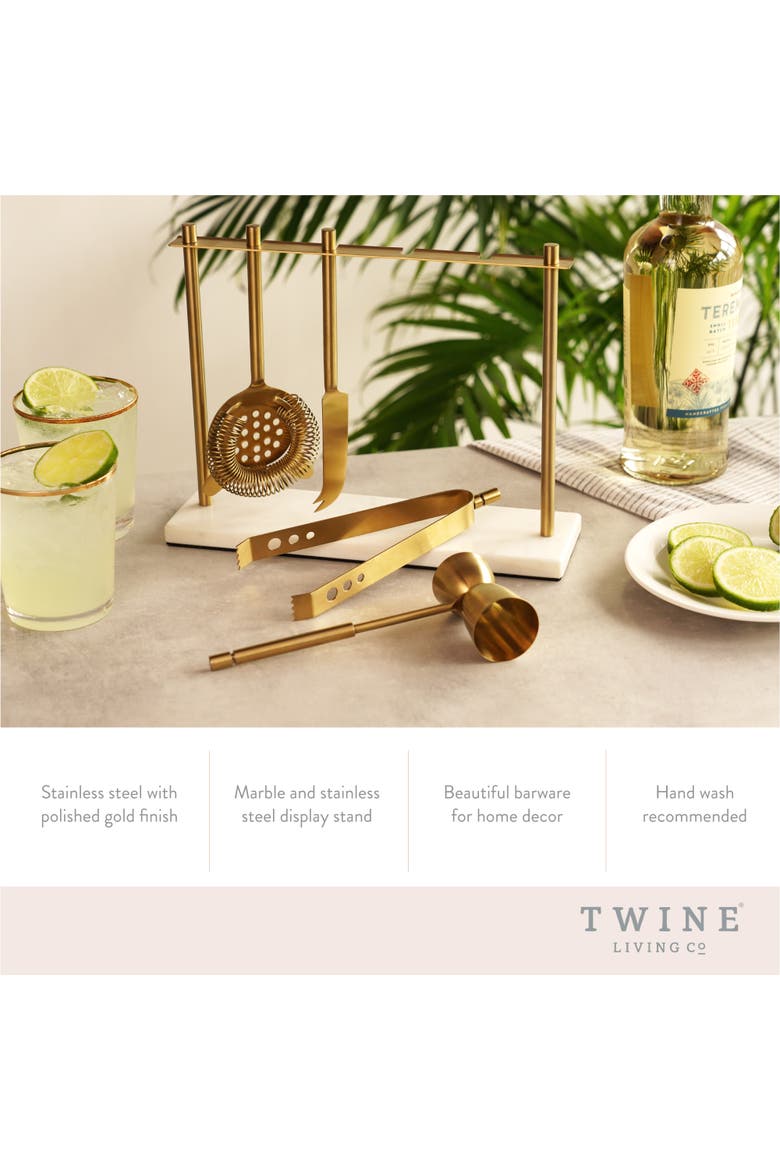 4-Piece Bar Tool Set in Gold with Marble and Stainless Steel Stand, Alternate, color, Gold