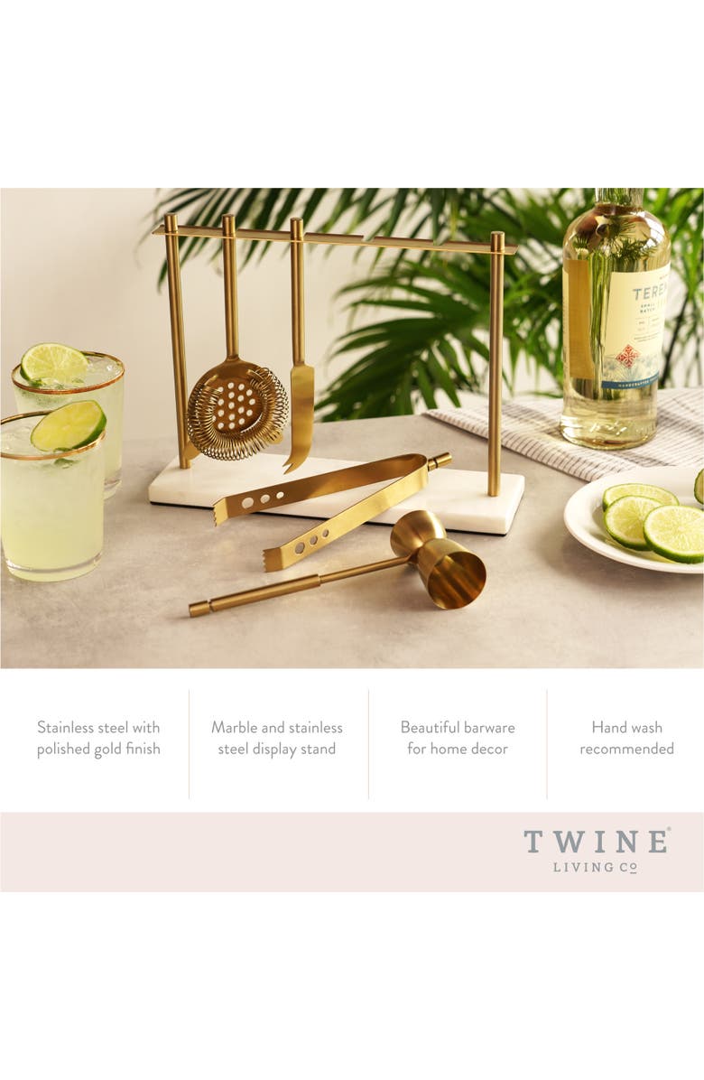TWINE 4-Piece Bar Tool Set in Gold with Marble and Stainless Steel Stand, Alternate, color, Gold