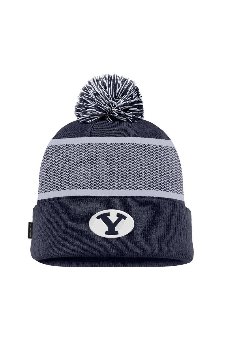 Nike Men's Nike Navy BYU Cougars 2024 Sideline Peak Cuffed Knit Hat with Pom, Main, color,