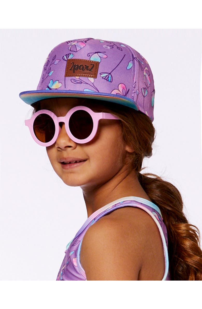 Deux par Deux Girl's Printed Cap Old Mauve And Multicolored Butterflies, Alternate, color, 