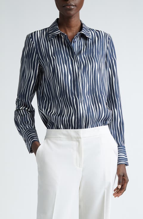 Scottie Stripe Silk Twill Button-Up Shirt
