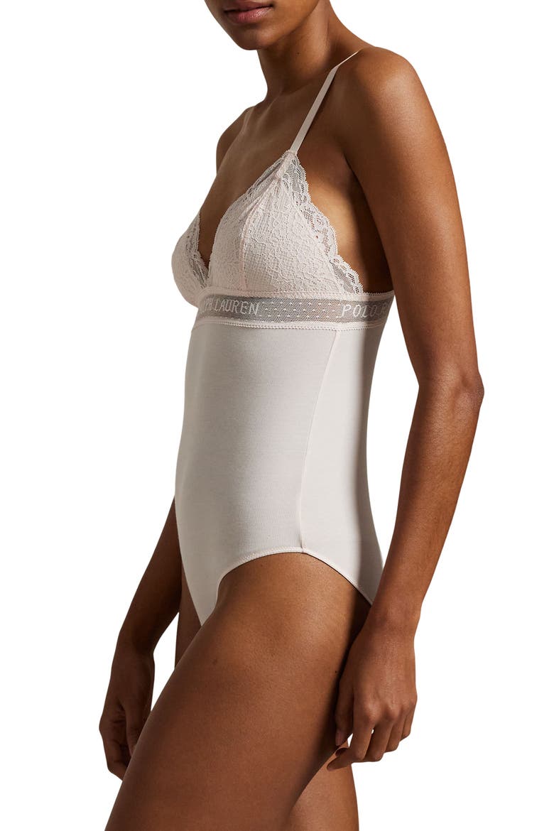 Lace & Stretch Cotton Rib Triangle Bodysuit, Alternate, color, GARDEN ROSE