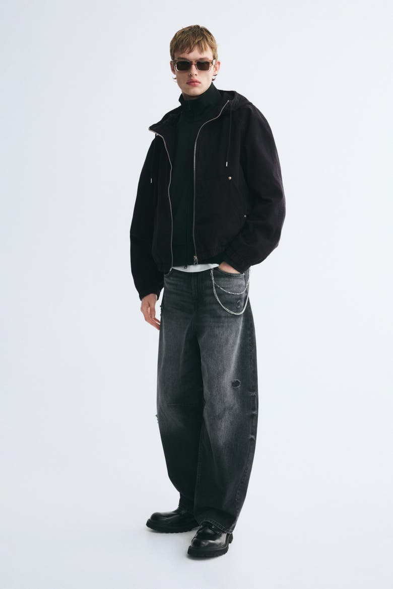 Hooded Cotton Workwear Jacket, Alternate, color, Black
