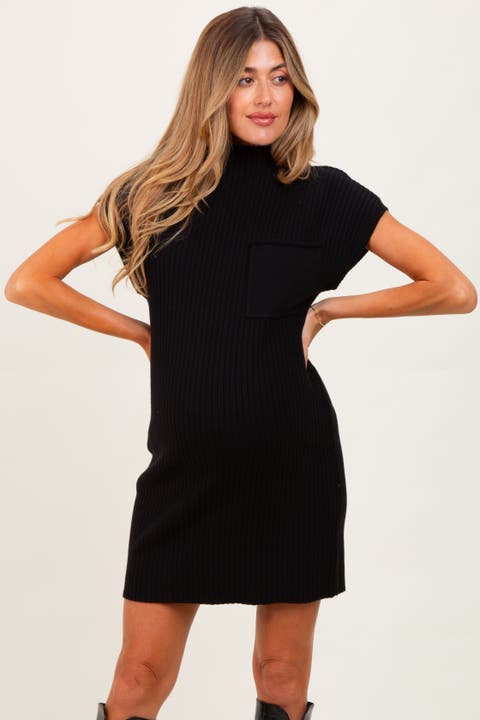 Ribbed Knit Short Sleeve Sweater Dress