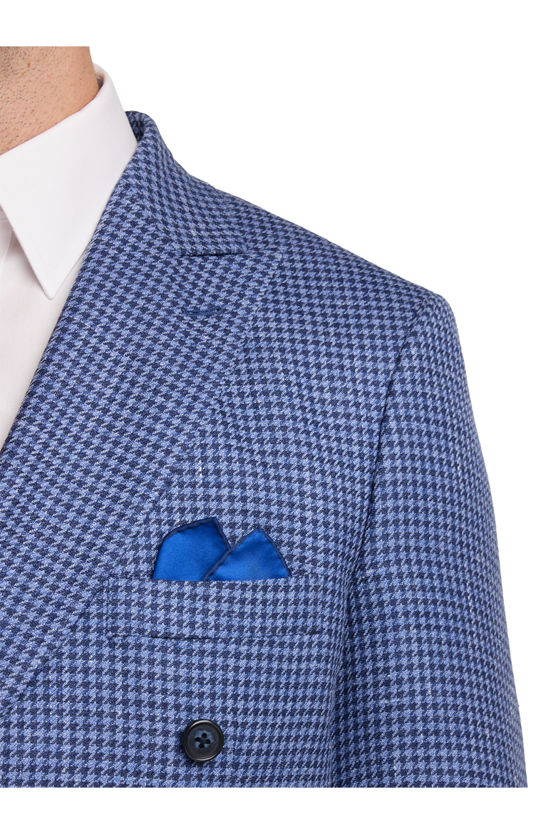 Wool Blend Houndstooth Double Breasted Peak Lapel Sport Coat, Alternate, color, Blue Houndstooth