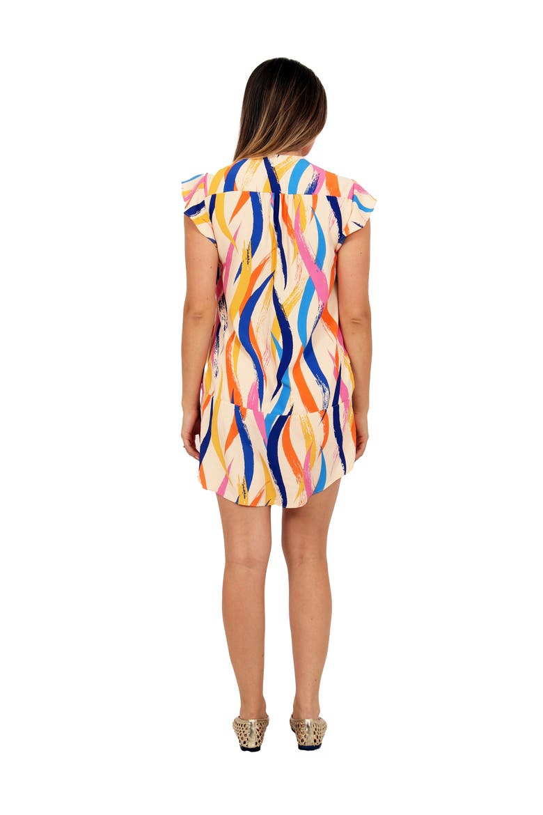 Womens Essential Abstract Print V-Neck Round Hem Mini Pocket T-Shirt Dress, Alternate, color, Orange Multi