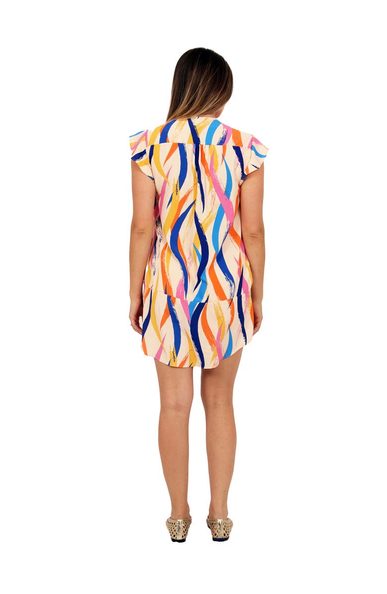 24seven Comfort Apparel Womens Essential Abstract Print V-Neck Round Hem Mini Pocket T-Shirt Dress, Alternate, color, Orange Multi
