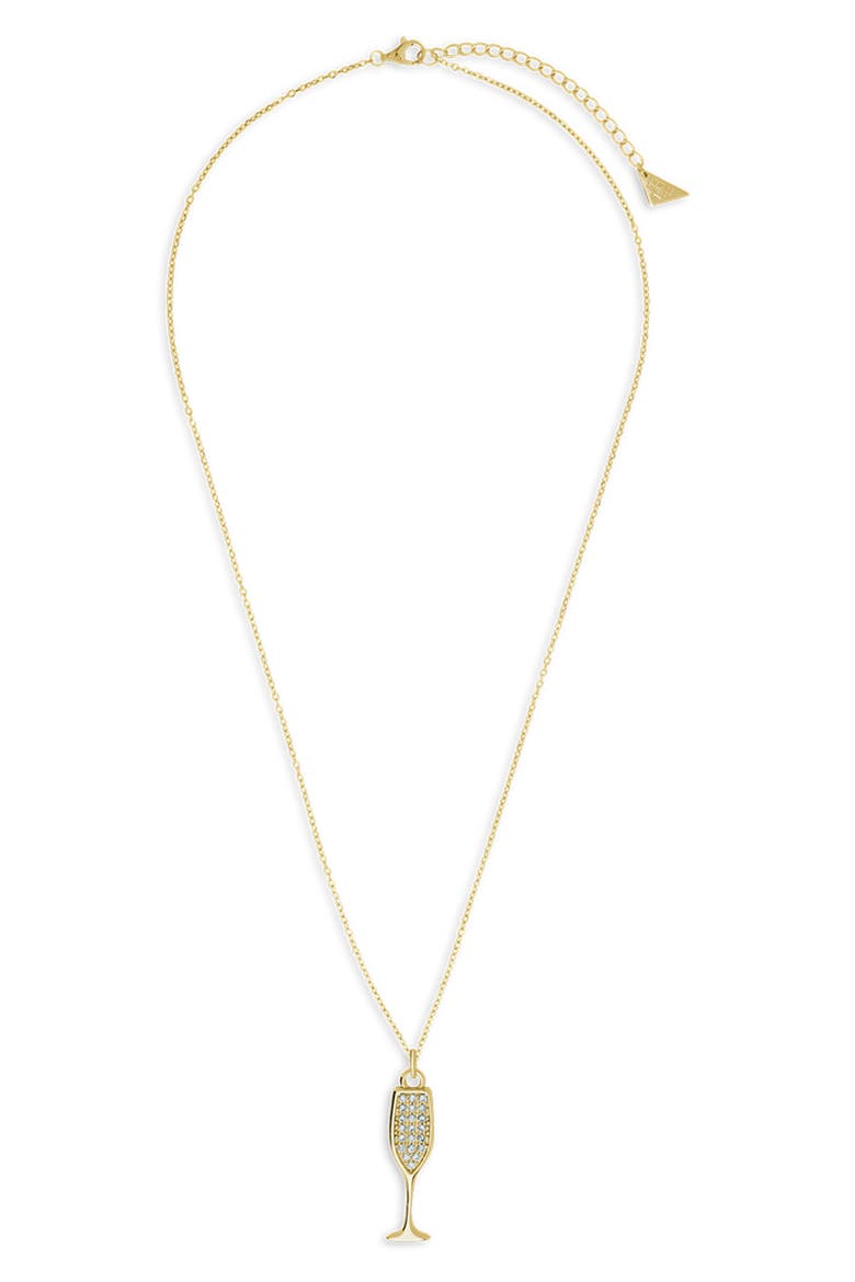Pavé Cubic Zircoia Champagne Flute Pendant Necklace, Alternate, color, GOLD