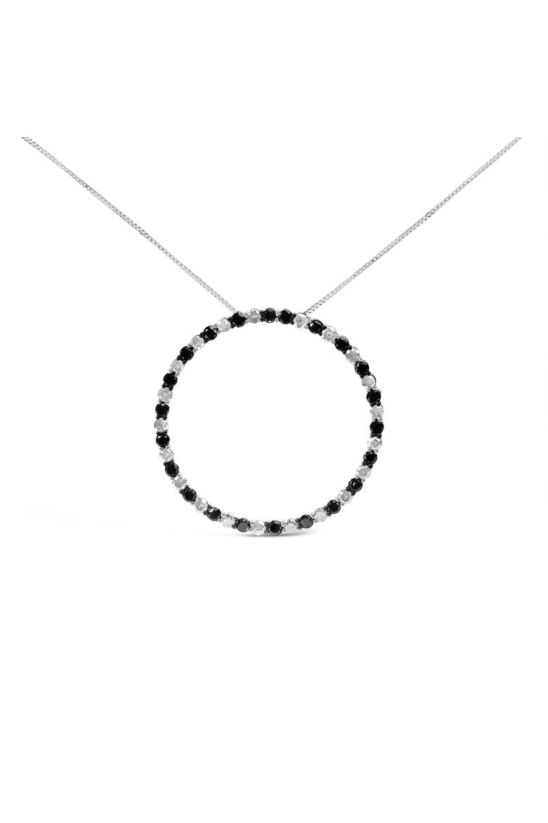 Silver 3 Cttw Diamond Open Hoop Circle Pendant Necklace, Main, color, White