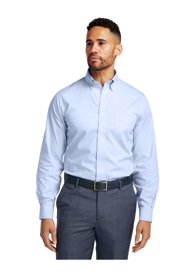 Slim Fit Non-iron Cotton Pinpoint Solid Button Down Collar Dress Shirt, Alternate, color, Blue