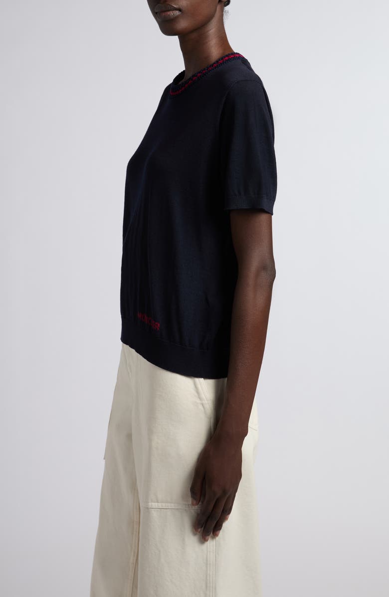 Moncler Embellished Virgin Wool Sweater, Alternate, color, Dark Navy Blue